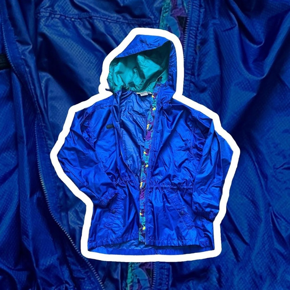 Blue vintage 80s inspired Columbia windbreaker jacket